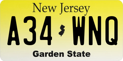 NJ license plate A34WNQ