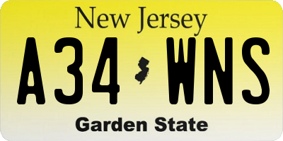 NJ license plate A34WNS