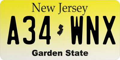NJ license plate A34WNX
