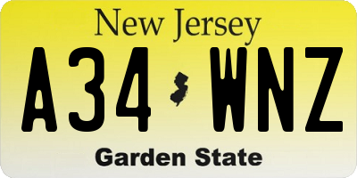 NJ license plate A34WNZ