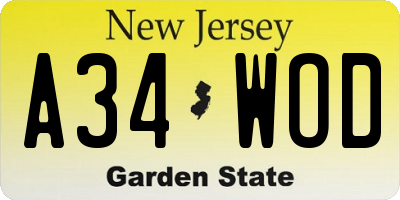 NJ license plate A34WOD