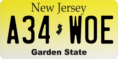 NJ license plate A34WOE
