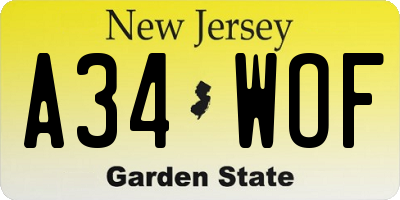 NJ license plate A34WOF