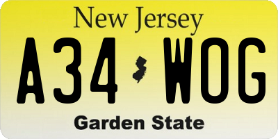 NJ license plate A34WOG