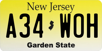 NJ license plate A34WOH