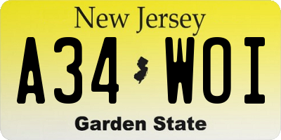 NJ license plate A34WOI