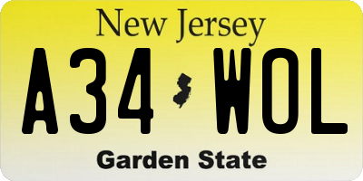 NJ license plate A34WOL