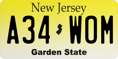 NJ license plate A34WOM