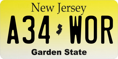 NJ license plate A34WOR