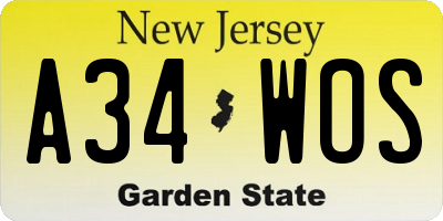 NJ license plate A34WOS