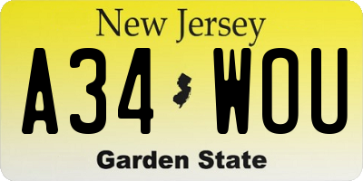 NJ license plate A34WOU
