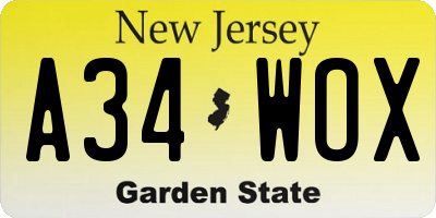 NJ license plate A34WOX