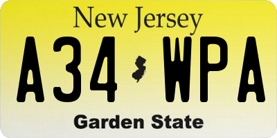 NJ license plate A34WPA