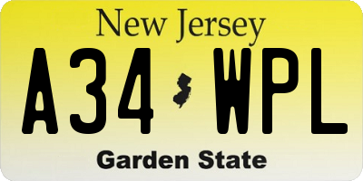 NJ license plate A34WPL