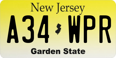 NJ license plate A34WPR