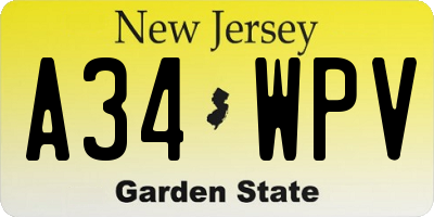 NJ license plate A34WPV