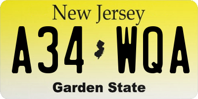 NJ license plate A34WQA