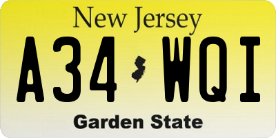 NJ license plate A34WQI