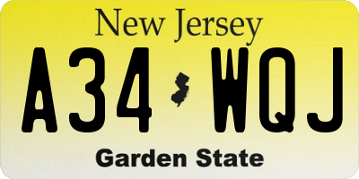 NJ license plate A34WQJ