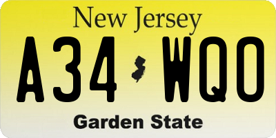 NJ license plate A34WQO