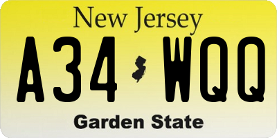 NJ license plate A34WQQ