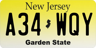 NJ license plate A34WQY