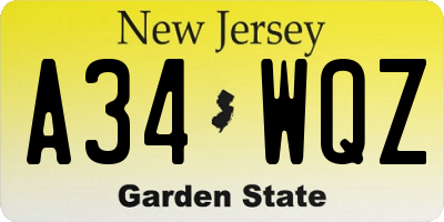 NJ license plate A34WQZ