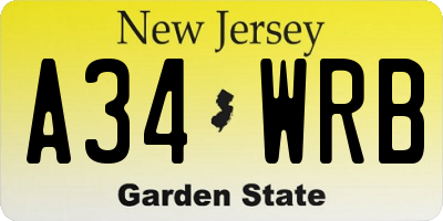 NJ license plate A34WRB