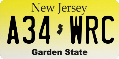 NJ license plate A34WRC