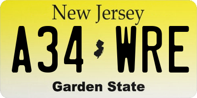 NJ license plate A34WRE