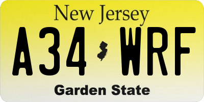 NJ license plate A34WRF