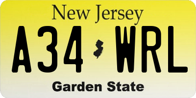 NJ license plate A34WRL