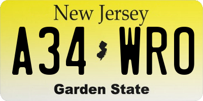 NJ license plate A34WRO