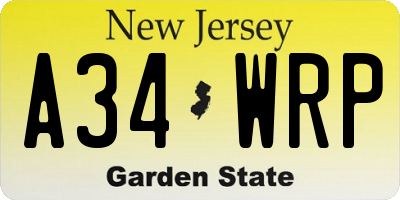 NJ license plate A34WRP