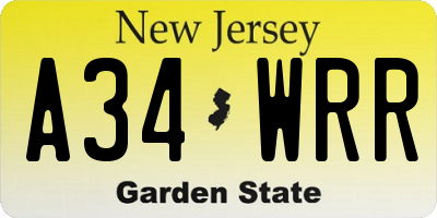 NJ license plate A34WRR