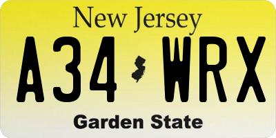 NJ license plate A34WRX