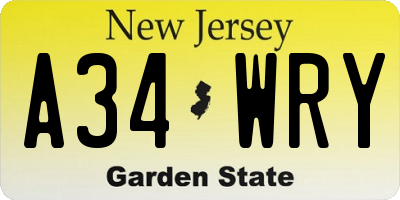 NJ license plate A34WRY