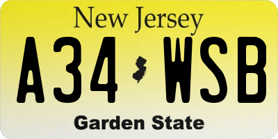 NJ license plate A34WSB