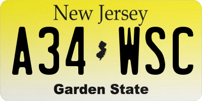 NJ license plate A34WSC