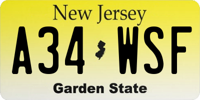 NJ license plate A34WSF