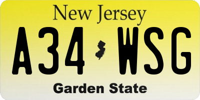 NJ license plate A34WSG