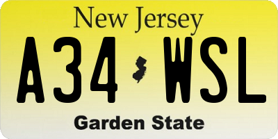 NJ license plate A34WSL