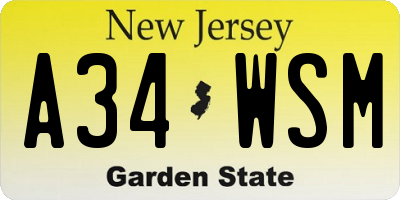 NJ license plate A34WSM