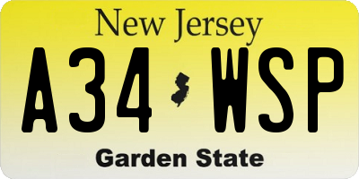 NJ license plate A34WSP