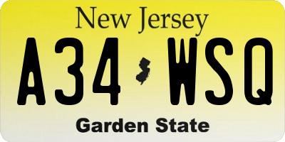 NJ license plate A34WSQ