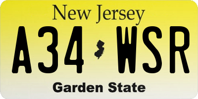 NJ license plate A34WSR
