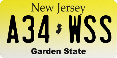 NJ license plate A34WSS
