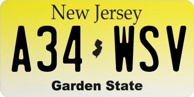 NJ license plate A34WSV