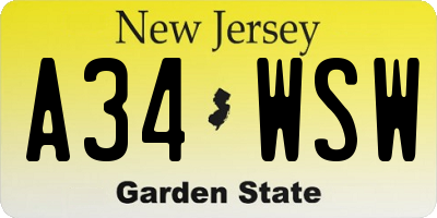 NJ license plate A34WSW