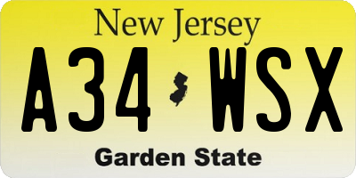 NJ license plate A34WSX